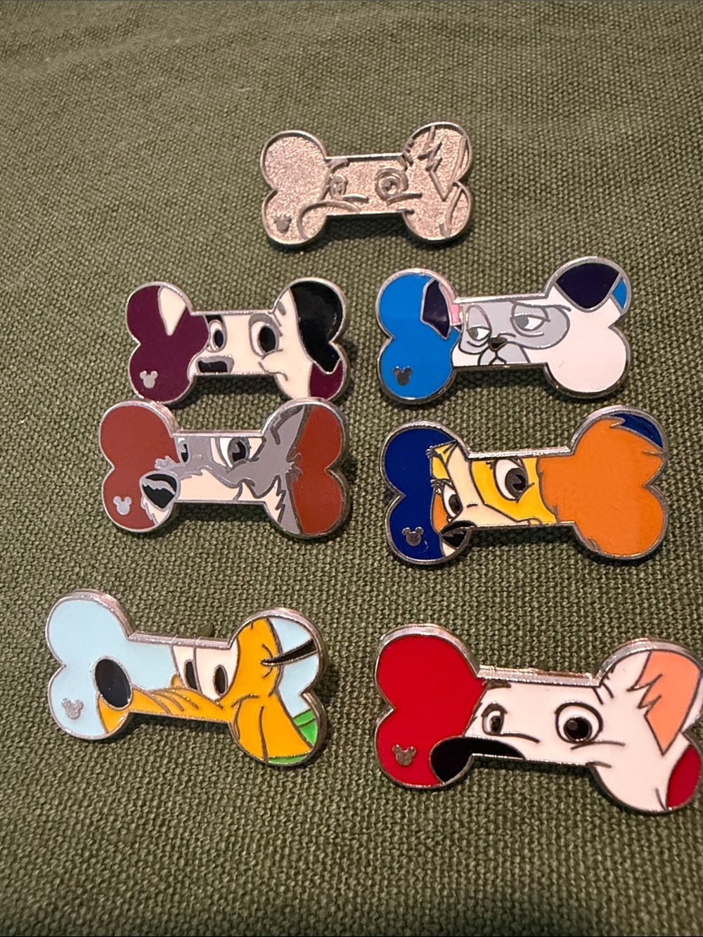 Disney Dog Bone Enamel Pins - Set of 7
